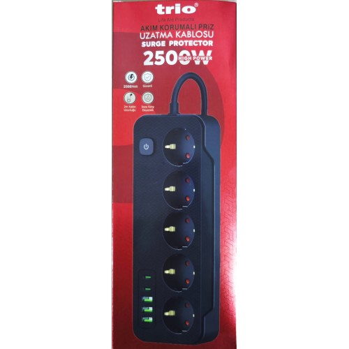 TR3441 5 Lİ 3 USB+2TYP-C Lİ 2M KABLOLU